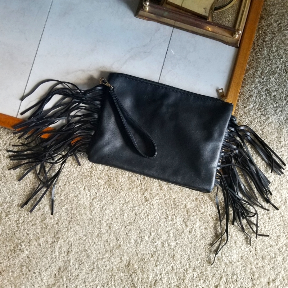 Leather Fringe Clutch